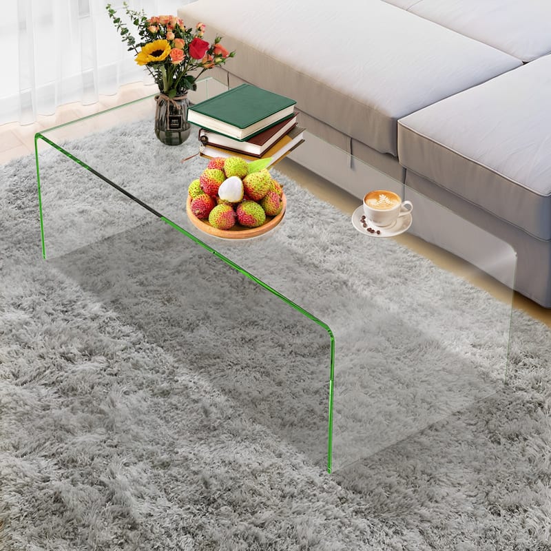 Costway Tempered Glass Coffee Table Accent Cocktail Side Table Living - 42.5"L × 20"W ×14" H