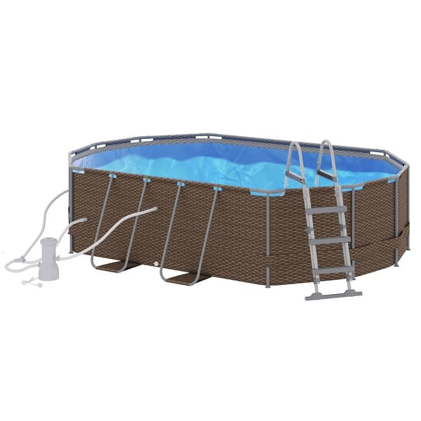 Outsunny 14' x 10' x 3' Above Ground Swimming Pool, Non-Inflatable Rectangular Steel Frame Pool with Filter Pump - Bed Bath & Beyond - 37290764