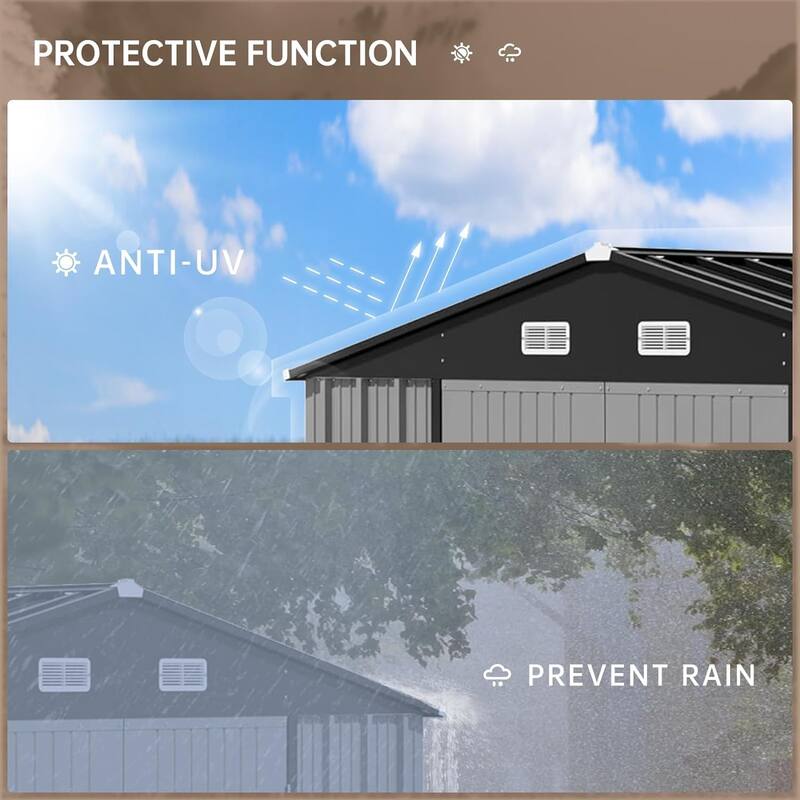 8x8 FT Outdoor Metal Storage Shed, Steel Utility Shed Storage, Metal Shed Outdoor Storage with Lockable Door Design