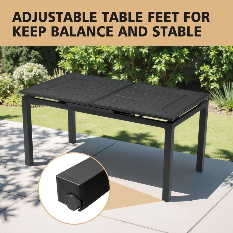 7-Piece Set Outdoor Patio Extendable Dining Table Aluminum with Stackable Chairs