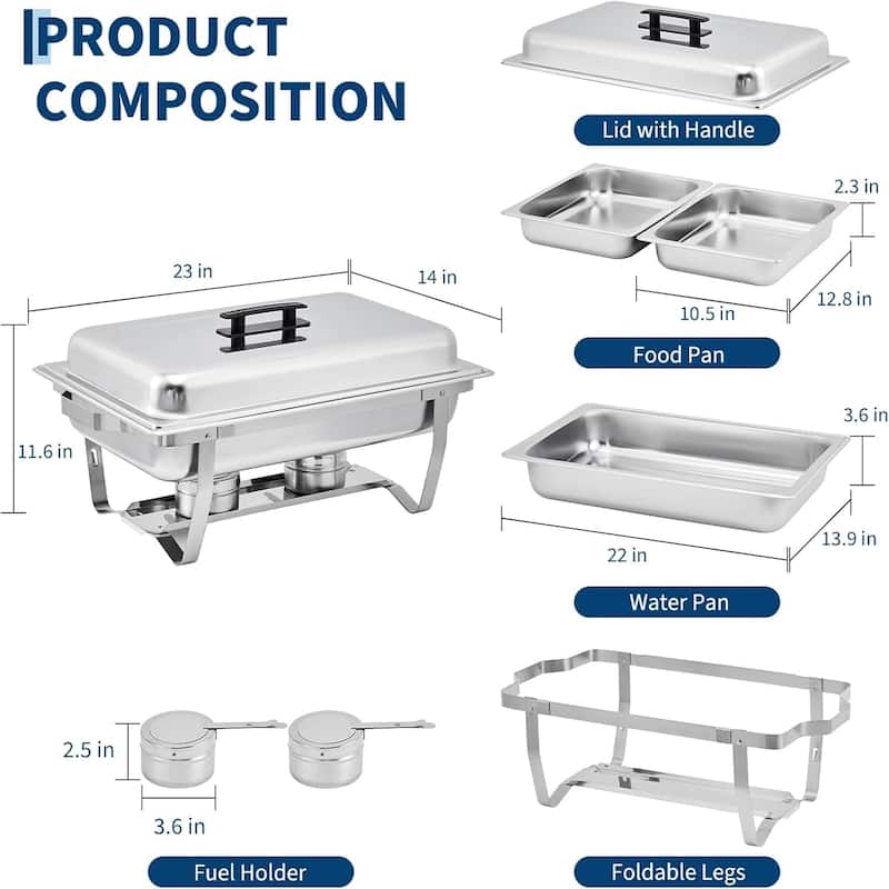 2-Pack 2-Well Rectangular Chafing Dish Dual Compartment