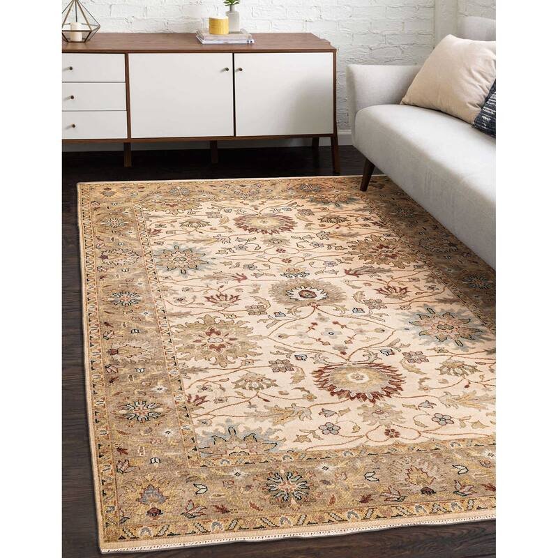 ECARPETGALLERY Hand-knotted Jules Serapi Ivory Wool Rug - 6'2 x 8'11