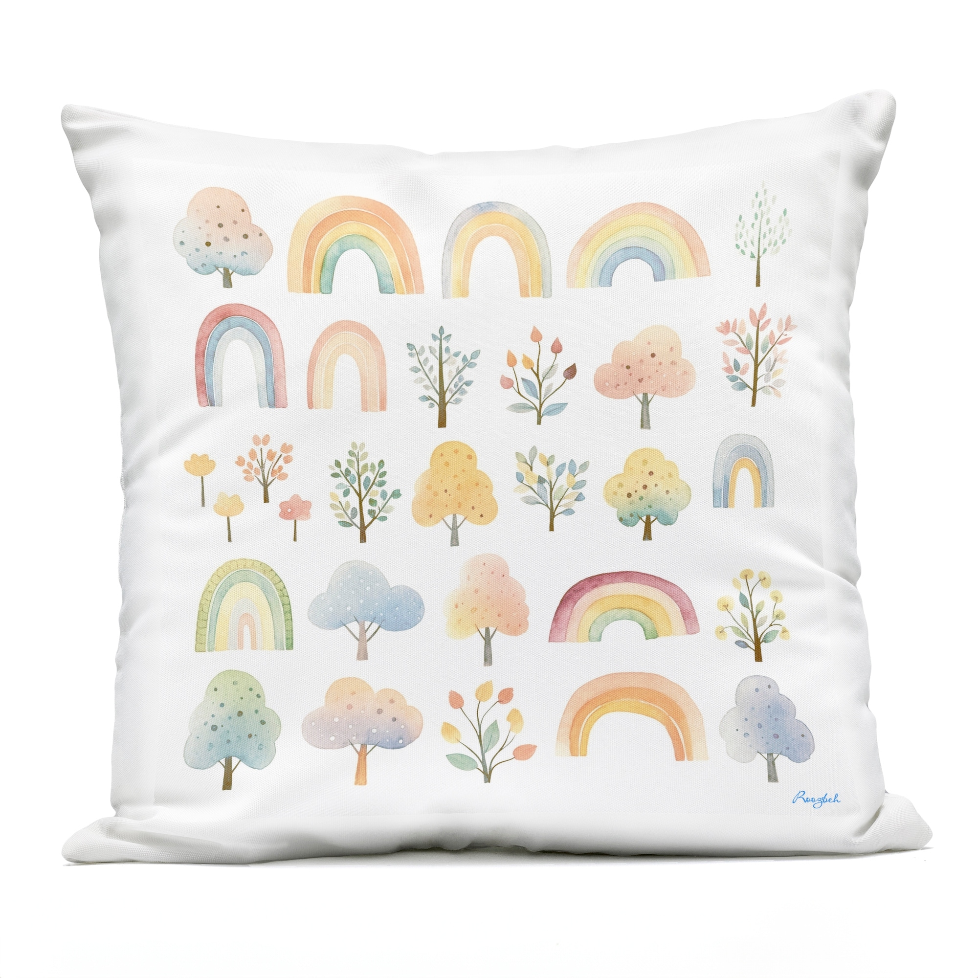 Stupell Happy Rainbows & Foliage Printed Outdoor Throw Pillow Design by Roozbeh