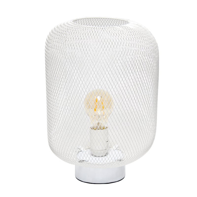 Metal Mesh Cylinder Table Lamp with On/Off Switch - 8.50 x 8.50 x 11.80 in. (L x W x H) - White