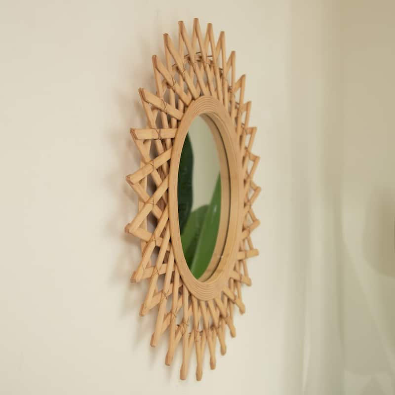 GDFStudio - Solana 24" Wall-Mounted Bamboo Artistry Circle Mirror with Hemp, Irregular Shape