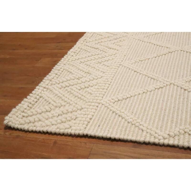 Hand Knotted Oriental 100% Wool Carpet Modern Geometric Beige & Ivories Modern Gotti Design Area Rug - 9' 10'' X 7' 10''