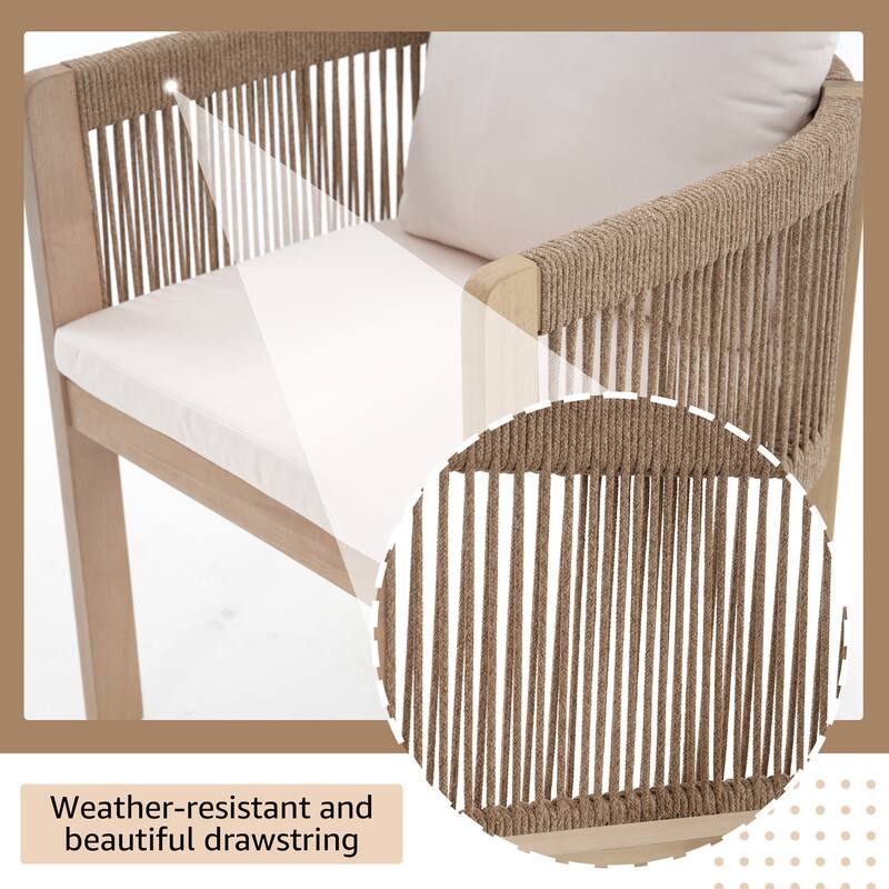 Outdoor Dining Set 7-Piece Acacia Wood Chair with Aluminum Table Rope-Woven Dining Armchair