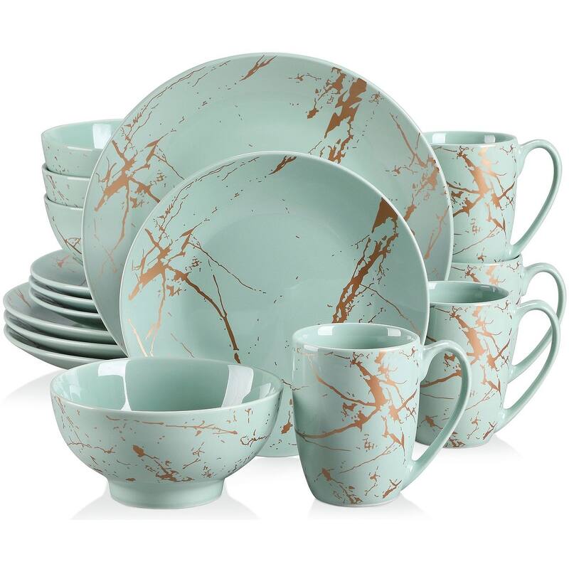 LOVECASA 16-Piece Porcelain Color Glaze with Gold Dinnerware Set