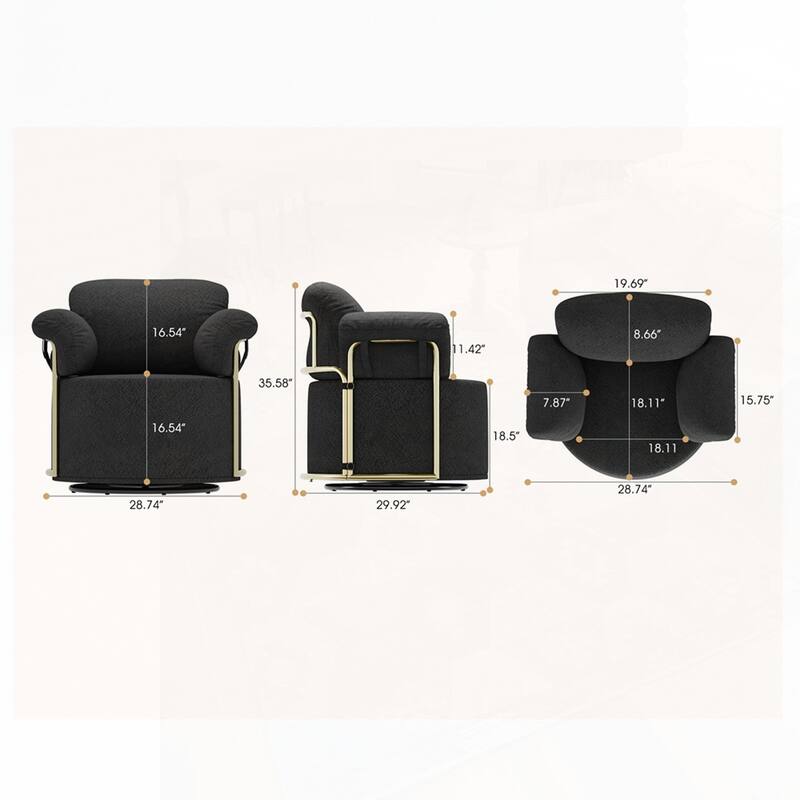 360 Degree Barrel Swivel Fluffy Fabric Lounge Wide Upholstered Reading Chair with Gold Metal Legs