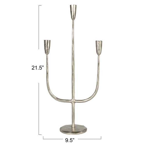 dimension image slide 0 of 4, Hand-Forged Metal Candelabra - 9.5"L x 4.0"W x 21.5"H
