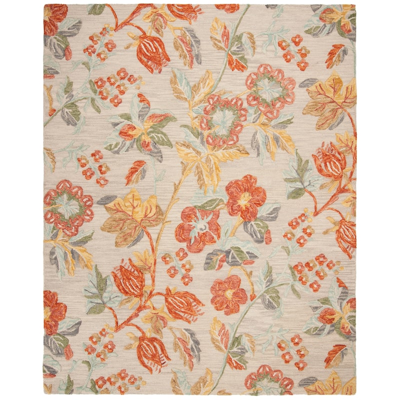 SAFAVIEH Handmade Blossom Roseanna Modern Floral Wool Rug - 8' x 10' - Grey/Red - Rectangle