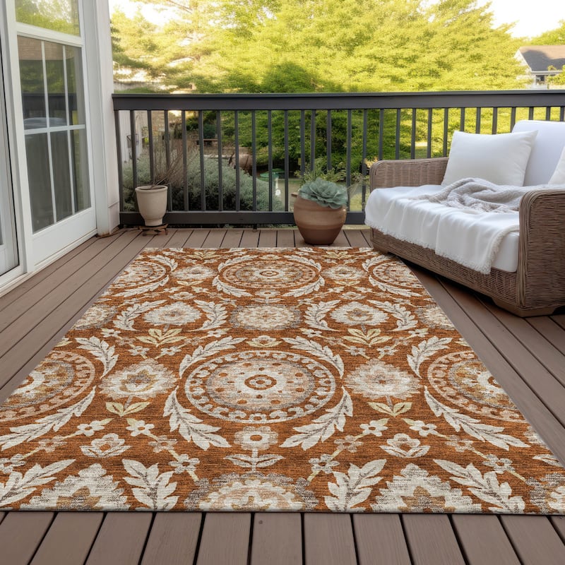 Machine Washable Indoor/ Outdoor Chantille Suzani Boho Rug - Paprika - 8' x 10'