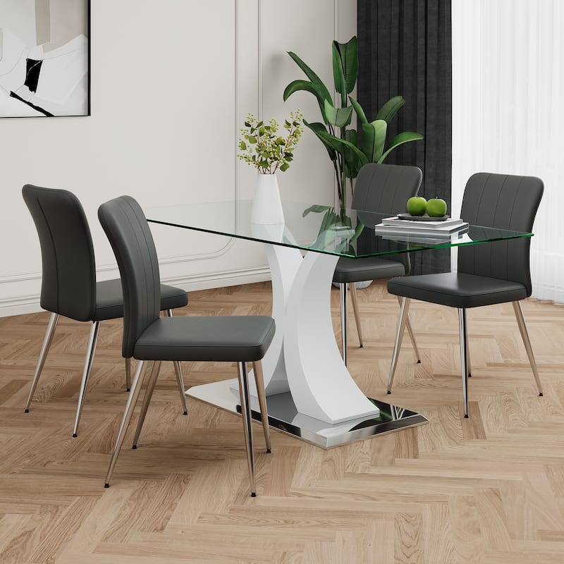 Modern Style Glass Table,Dining Chair Set, Electroplated Chair Legs, Suitable For Restaurant Kitchens(Set of 5) - Black