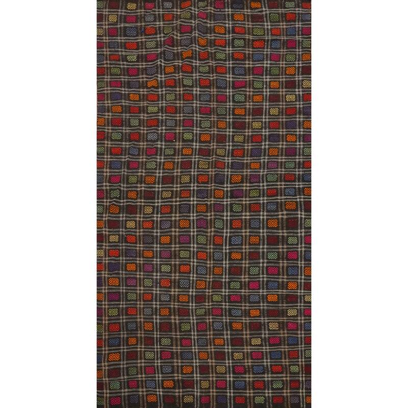 Hand Woven Oriental 100% Wool Carpet Southwestern All-Over Black Kilim Area Rug - 11' 1'' X 5' 9''