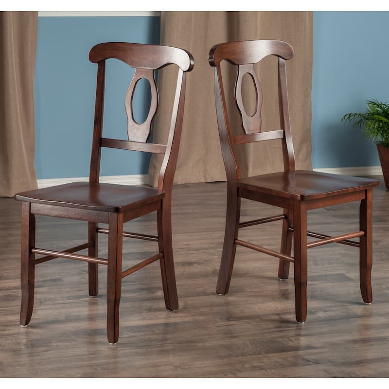 Set of 2 Walnut Wood Keyhole Design Back Chairs 36.5"