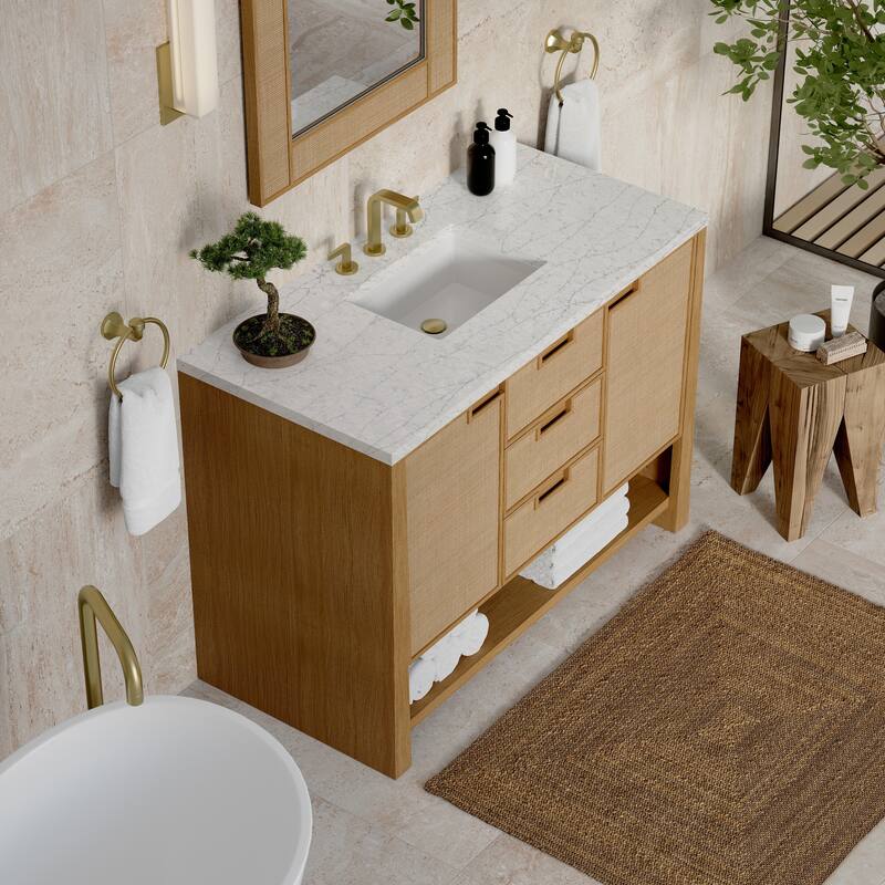 Solene 48" Single Vanity, Seaside Oak - 48 - Eternal Jasmine Pearl