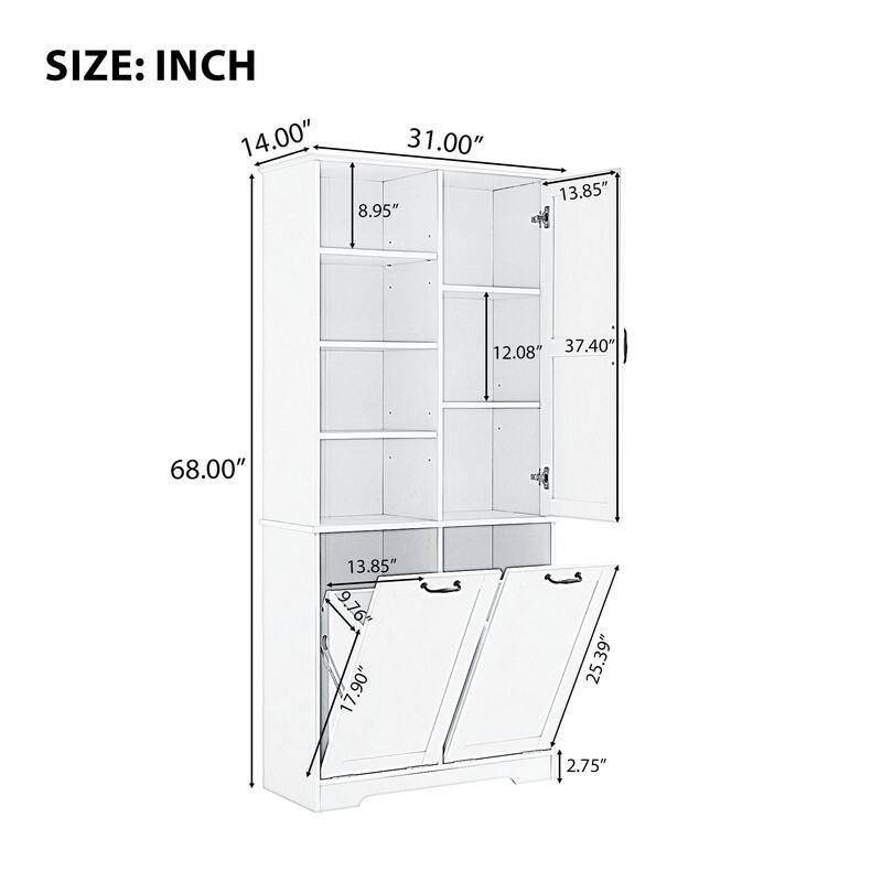Tall Tilt Out Laundry Hamper Cabinet With Drawer Bathroom Storage Cabinet Shelf With Multiple Storage Space