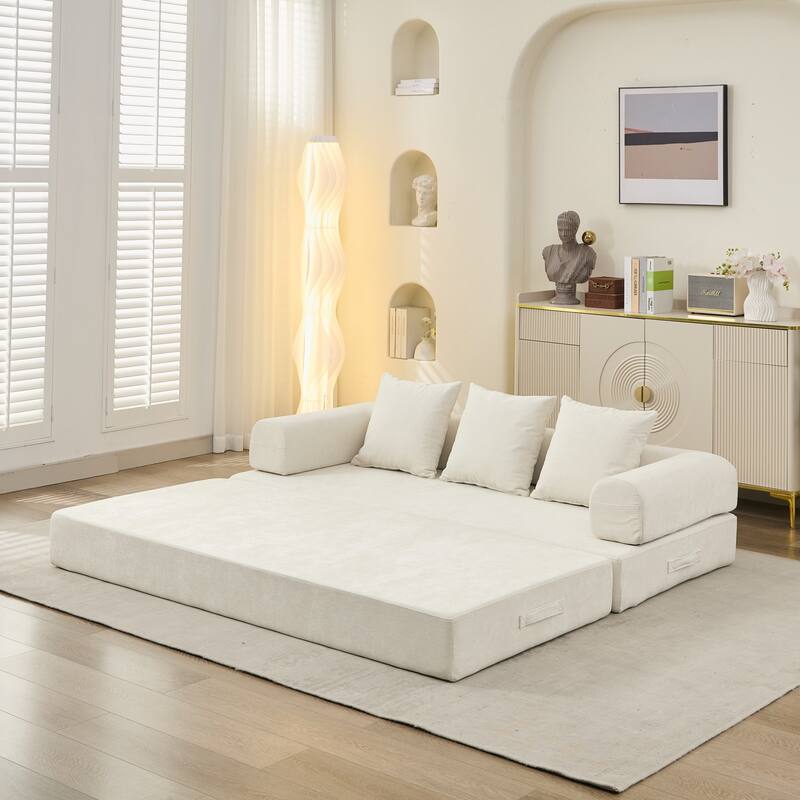 Chenille Convertible Floor Sofa Bed with Armrest for Living Room