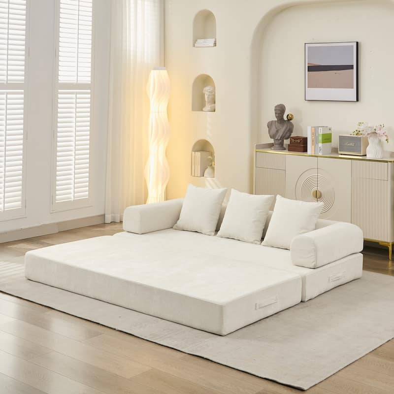 Comfy Convertible Folding Mattress Couch,Floor Sofa Bed, Chenille Floor Sofa With Armrest, Floor Sofa Lounge Couch