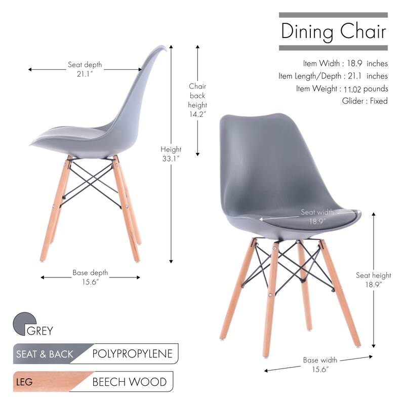 Porthos Home Mid-Century Modern Dining Chairs Set of 2 with Cushion