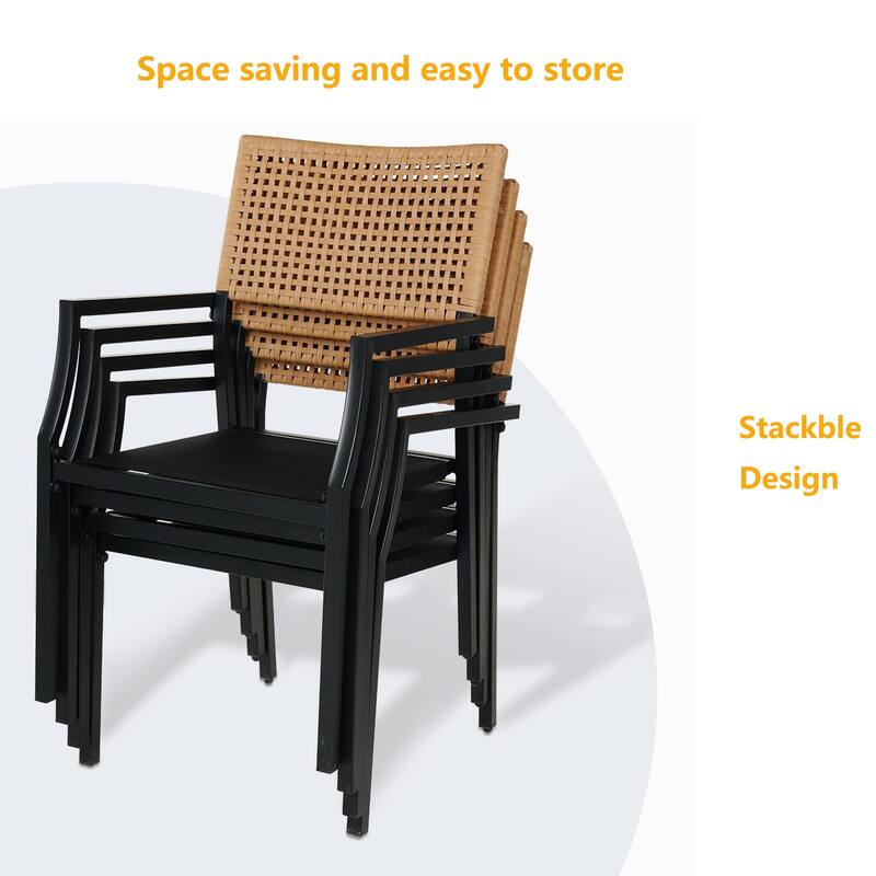 Outdoor Dining Chair , Stackable Wicker Chairs Set with Cushions and Armrest