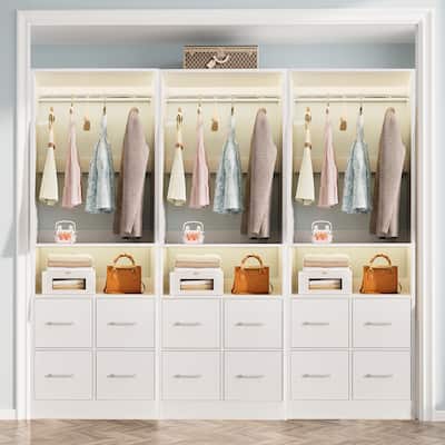 Rackcog 103'' Closet Organizer with 4 Cubes, Closet System with Fabric Drawers and 3 Hanging Rods