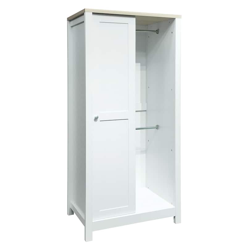 Bedroom Wardrobe Clothes Storage Cabinet Closet with Sliding Door, Wardrobe Armoires with Hanging Rods and 2 Drawers