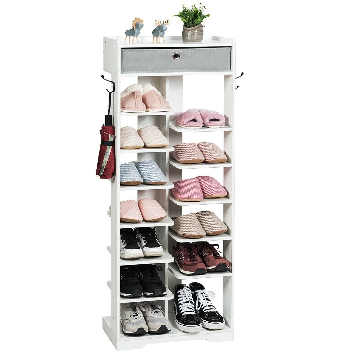 Shop Wooden Free Standing Shoe Storage Shelf With Fabric Drawer Overstock 31865662