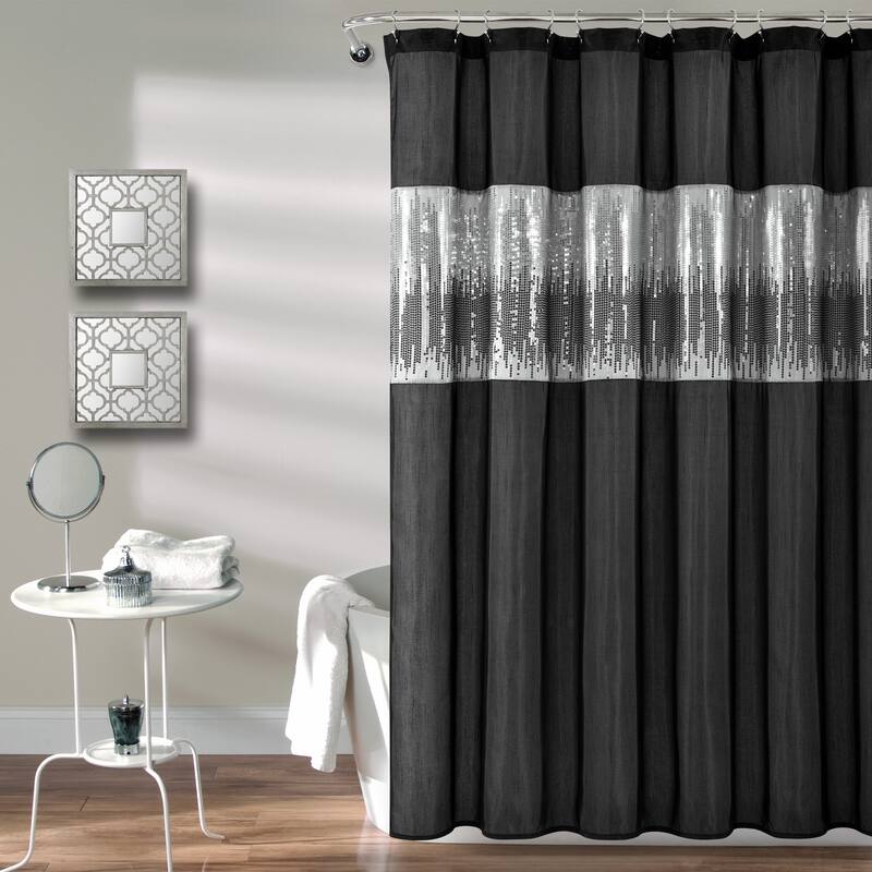 Silver Orchid Gregor Abstract Night Sky Two-tone Shower Curtain - 72" x 72" - Black