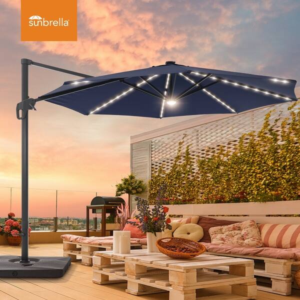 cantilever swivel patio umbrellas PURPLE LEAF 9 ft. x 12 ft. Outdoor Cantilever Patio Umbrella White Aluminum Swivel Offset 360 Rotation Umbrella in Beige with Base