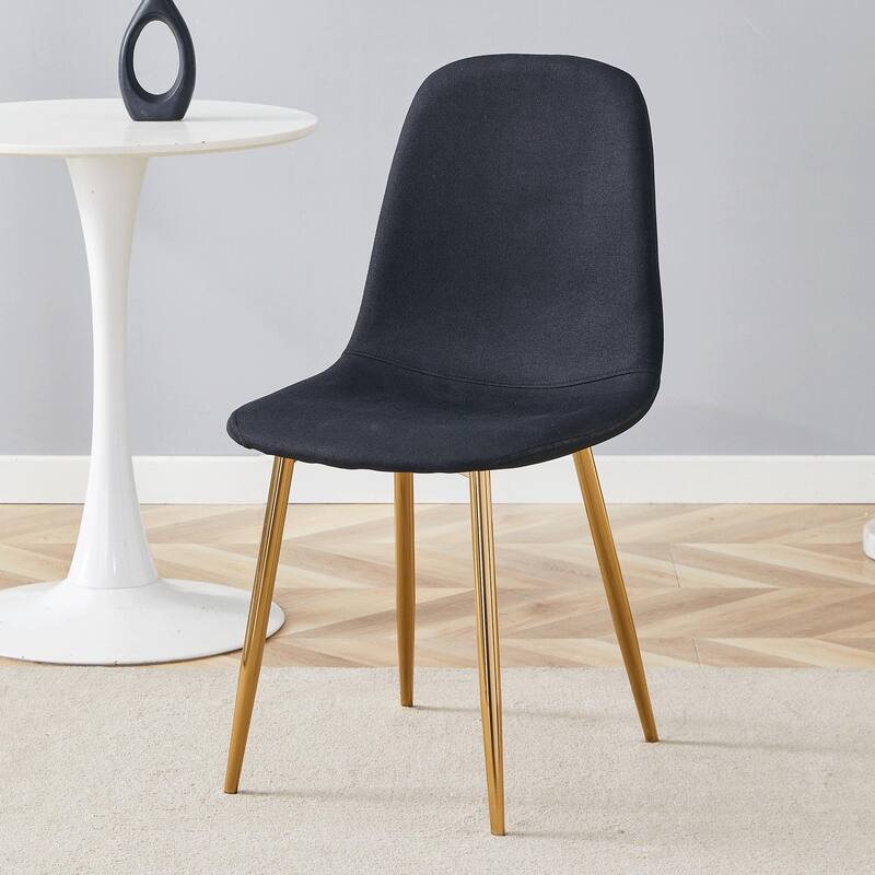 Roomfitters Linen Cotton Dining Chairs with Gold Metal Legs, High Resilience Upholstered Set of 4 for Home