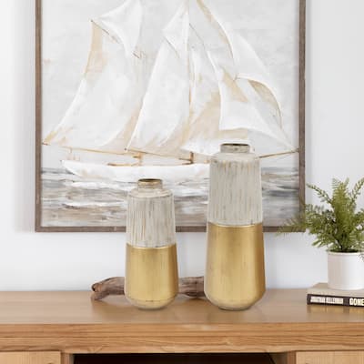 Distressed Gold and White Metal Bottle Vases (Set of 2)