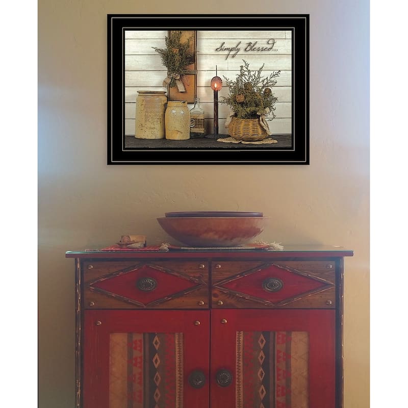 TrendyDecor4U Farmhouse "Simply Blessed" Framed Print Wall Art by Susan Boyer