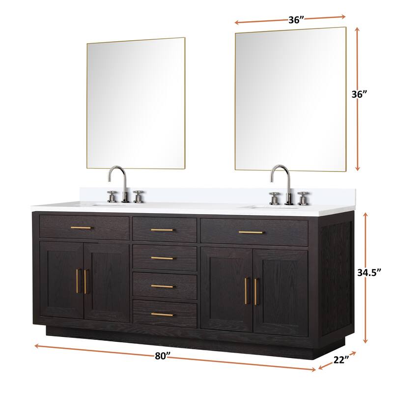 Abbey 60 in W x 22 in D Black Oak Double Bath Vanity, Cultured Marble Top, and 28 in Mirrors