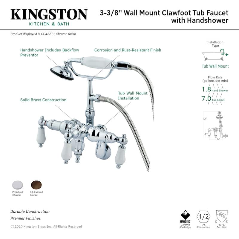 Kingston Brass Vintage Wall Mounted Clawfoot Tub Filler with Personal