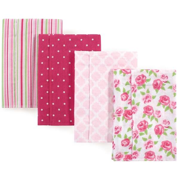 slide 1 of 1, Hudson Baby Infant Girl Cotton Flannel Burp Cloths 4pk, Rose, One Size - Rose - One Size One Size - Rose
