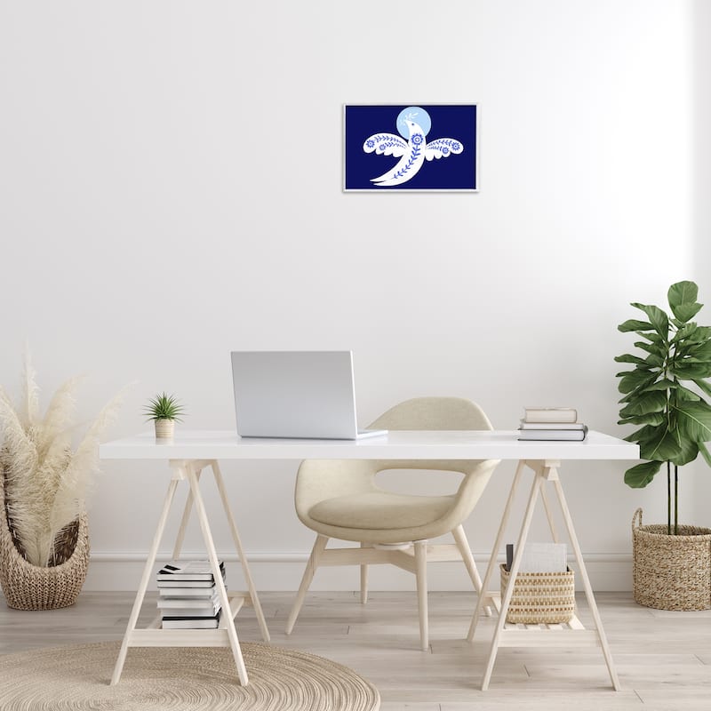 Stupell Peace Dove with Folk Florals Framed Giclee Art Design By Hannah Moren