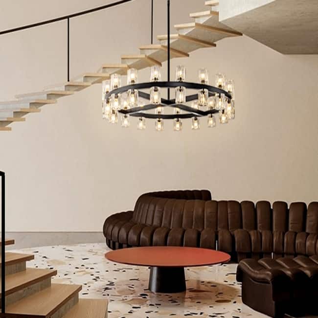 KAYLA Wagon Wheel Chandelier With Crystal Shade