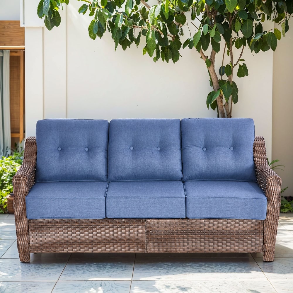 Gymojoy 75'' 3-Seat Paito Wicker Sofa with 6-Inch Ultra-Plush Cushions & Water-Resistant Olefin Fabric