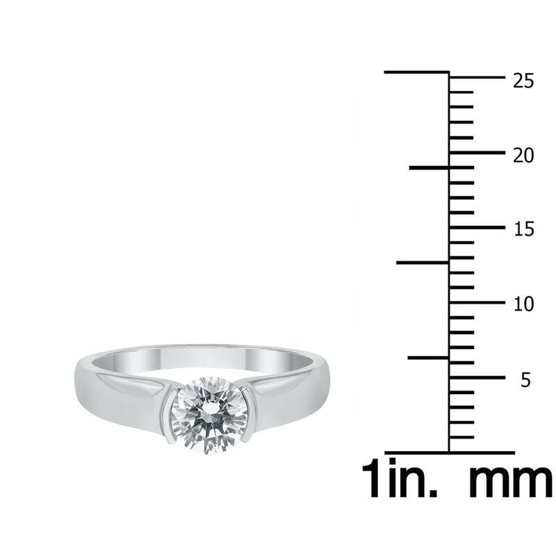 Marquee Certified 1 Carat Half Bezel Diamond Solitaire Ring in 10K White Gold