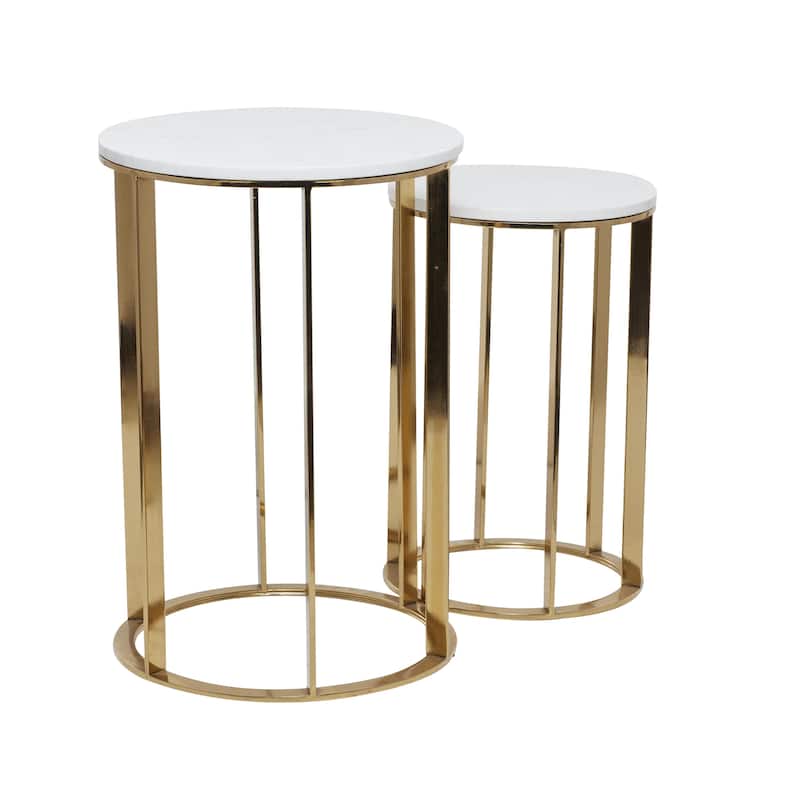 Metal Accent Table with Marble Top - Set of 2 Gold - Roche River Decor