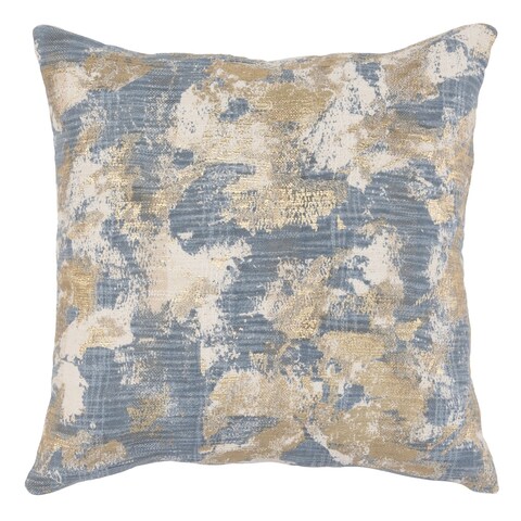 Fabric Throw Pillow with Hand painted Design and Gold Foil Accents, Blue