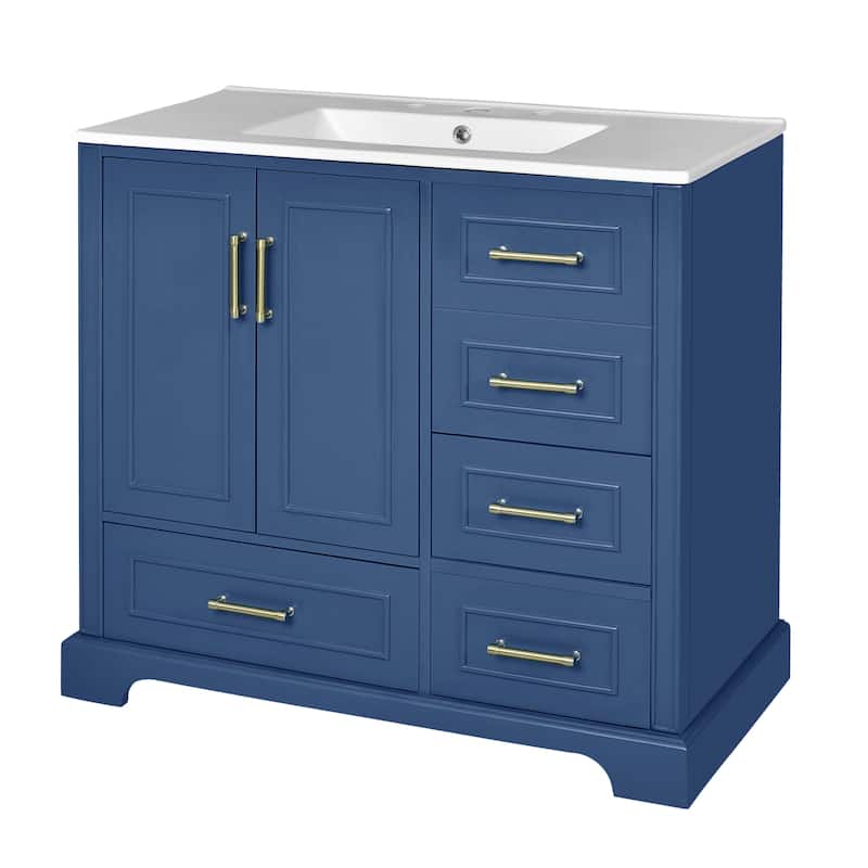 Bathroom Vanity with Resin Sink, Bathroom Vanity Set with 4 Drawers, Bathroom Storage Cabinet with 2 Soft Close Doors