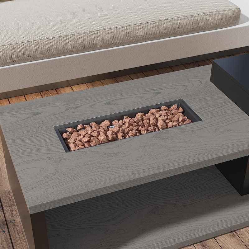 Outdoor Propane Fire Pit Table w/Hidden Tank Cabinet 50,000 BTU Gas Fire Table for Patio Deck CSA Certified