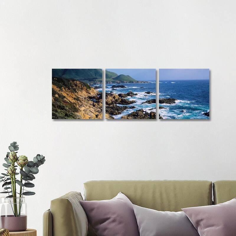 iCanvas "Rock Formations, Big Sur, Garrapata State Beach, Monterey Coast III" by Panoramic Images 3-Piece Canvas Wall Art Set - 16x48x1.5