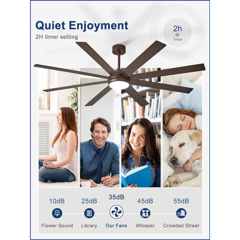 Large Ceiling Fan with Light - 8-Blade, Remote App Control, Dimmable 3CCT, Quiet DC Motor​, 66/72 Inches