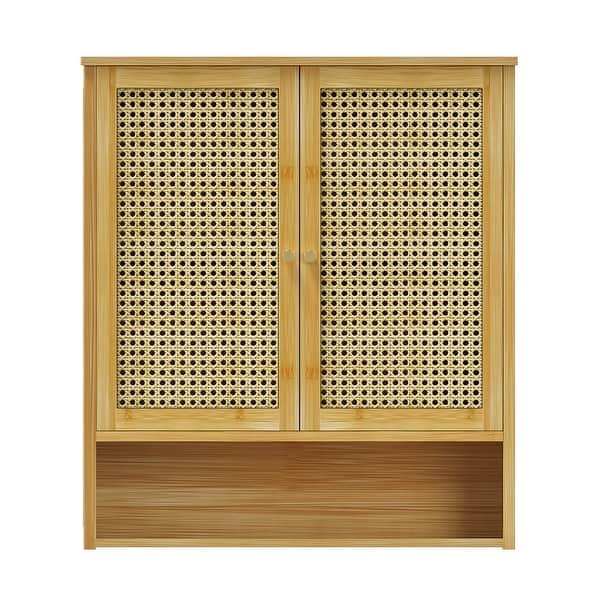 Bathroom Storage Cabinet Wall Mount Rattan Medicine Cabinet Shelves