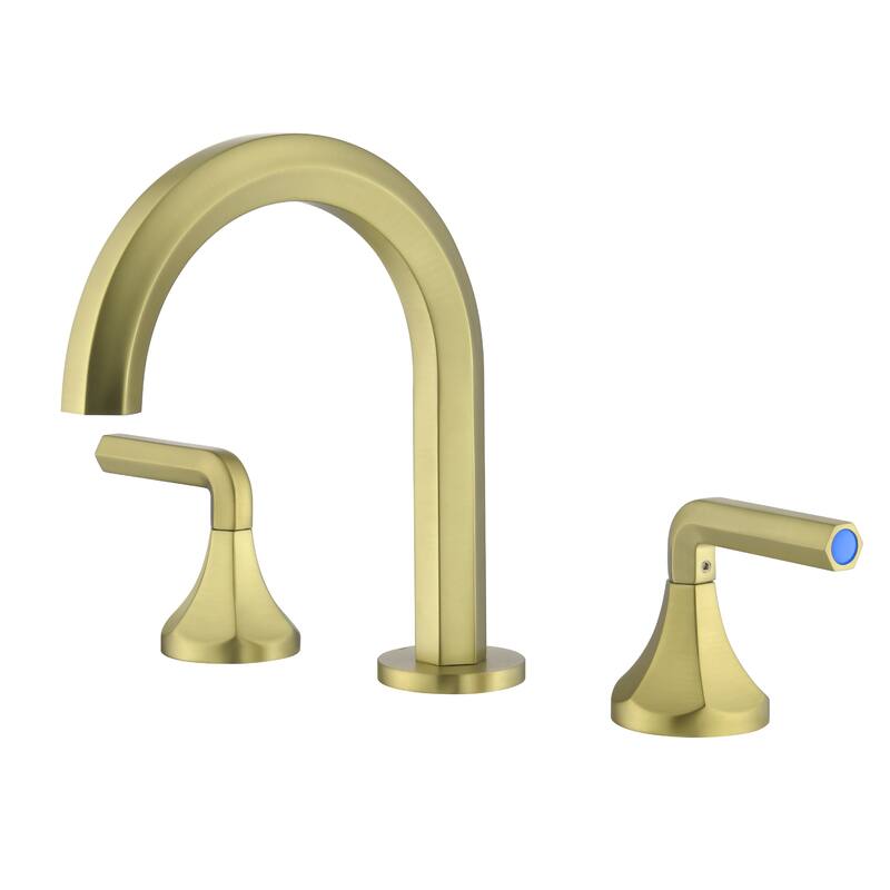 Double Handle 8 Inch Brass 3 Hole Widespread Bathroom Sink Faucet - Gold