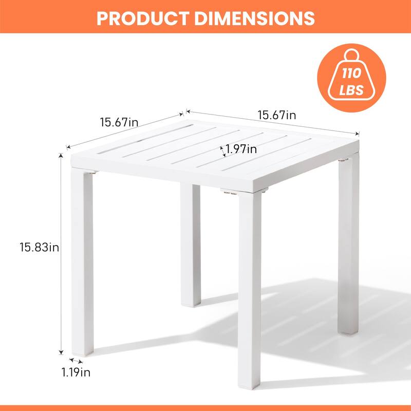 Pellebant Outdoor Aluminum Small Square Side End Table - 15.67" L x 15.67" W x 15.83" H