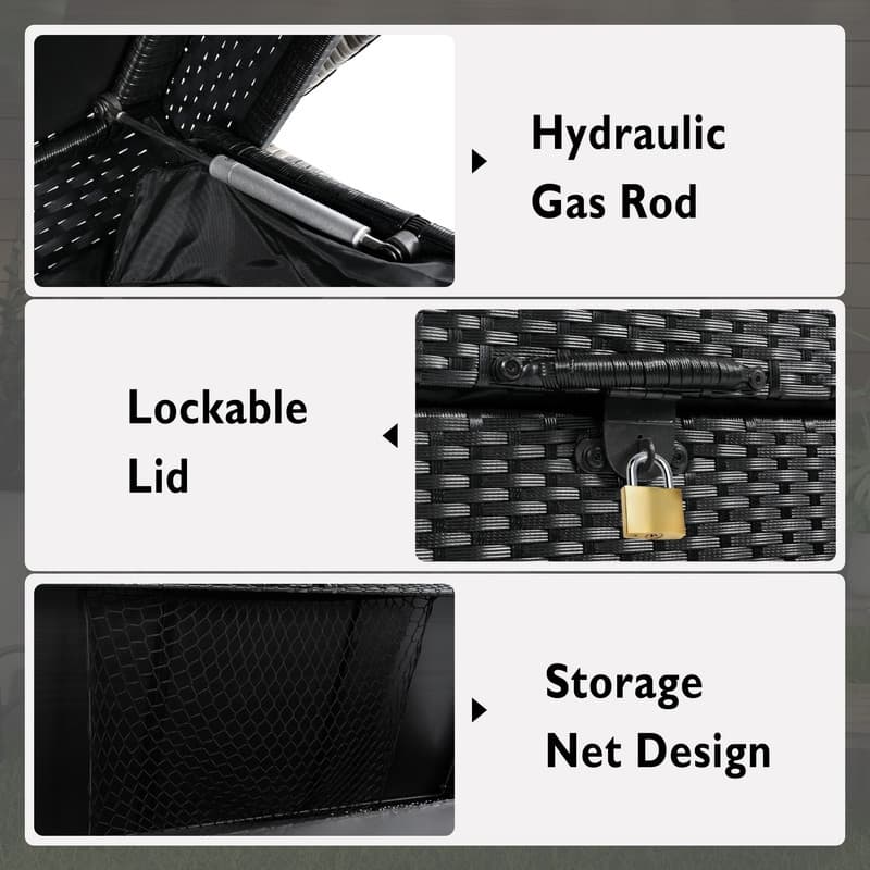 230-Gallon All-Weather Wicker Deck Storage Box With Wheels, Rattan Patio Organizer For Outdoor Furniture, Garden Tools.